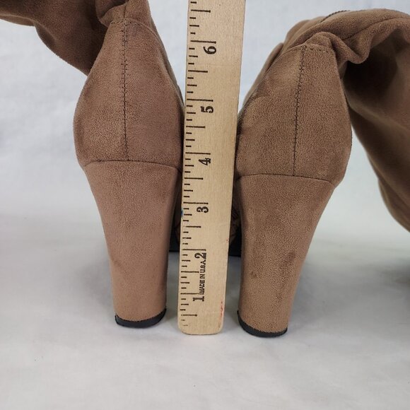 Bella Marie Boots Women's Sz 7 Suede Over The Knee 3.5" Block Heel Taupe Lace-up - Picture 9 of 16